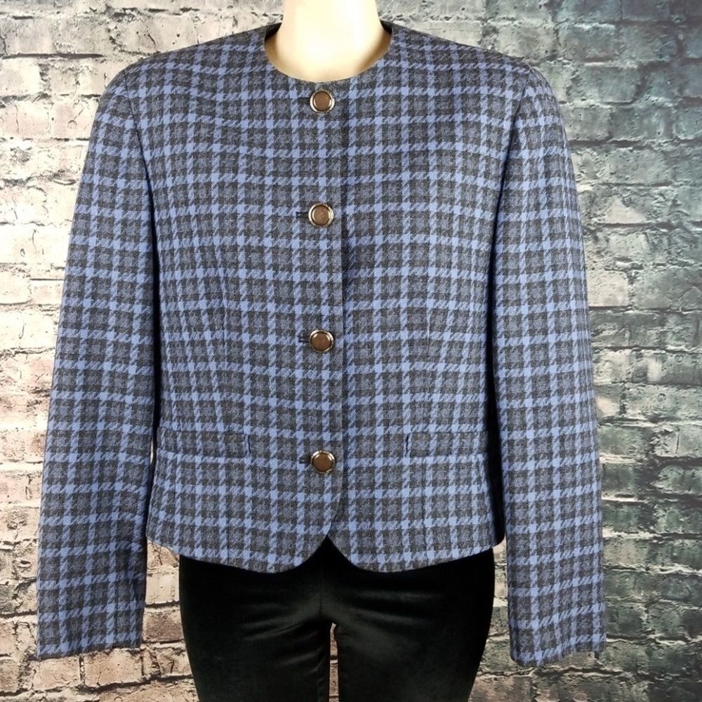 Pendleton Blue Houndstooth Jacket Size 10 - image 1